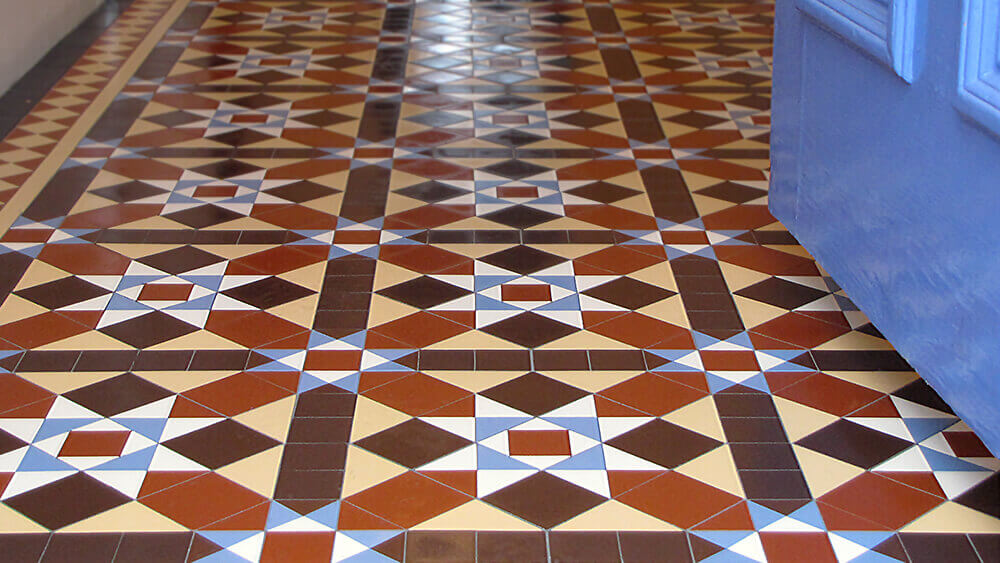 Reproduction Victorian hall floor tiles. Finsbury Tile Design Supplied on Sheets.