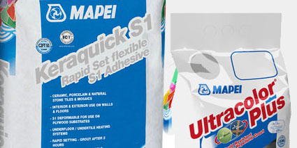 Mapei Keraquick S1 adhesive and Ultracolor Plus grout
