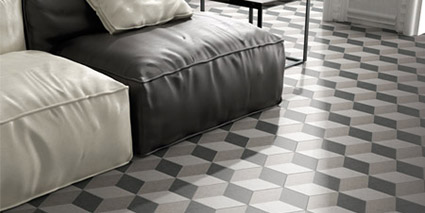 Hexagon shape porcelain tiles in grey tones