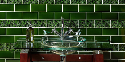 Glazed Victorian green wall tiles