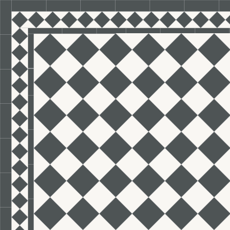 Edwardian black and white Tiles - a traditional 4 inch chequerboard with 2 inch diamond border