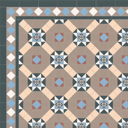 Victorian encaustic tiles - Edison design: Multi-colour traditional pattern featuring a 50mm encaustic tile