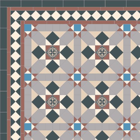 Victorian floor tiles - Multi-colour Finsbury (Grasmere) with 70mm encaustic tile.
