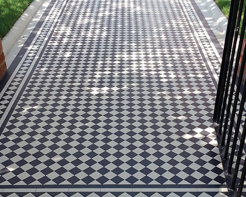 Black and White Victorian chequerboard path tiles