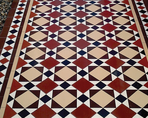 Colourful geometric Edwardian path tiles