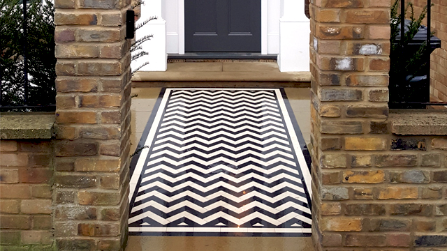 Herringbone tile design. Gallery 180 - Black and White Zigzag Herringbone Path Tiles