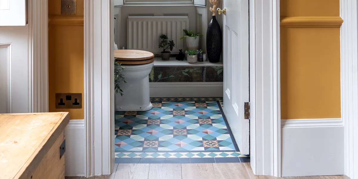 Victorian encaustic pattern in cloakroom.