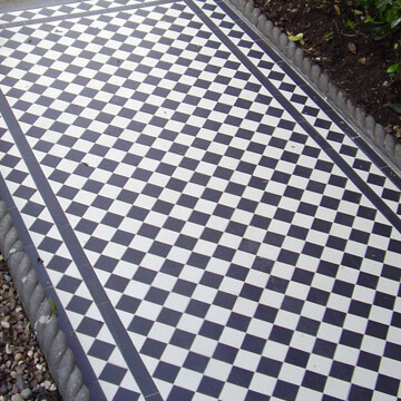Black and white Victorian path tiles with 35mm wide strips for the inner border line. Gallery 10 - Traditional Victorian path tiles