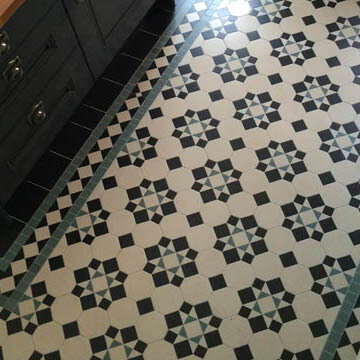 Victorian octagon and star motif tiles - supplied bespoke sheeted for a contemporary kitchen design. Gallery 128 - Ceramic kitchen floor tiles