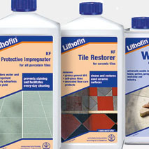Selection of sealants and cleaning products for ceramic floor tiles