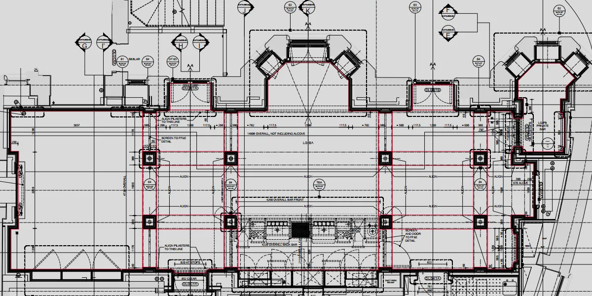 An architecutural wireframe drawing