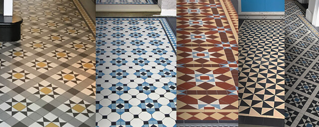 Selection of photographs showing Victorian floor tile installations.