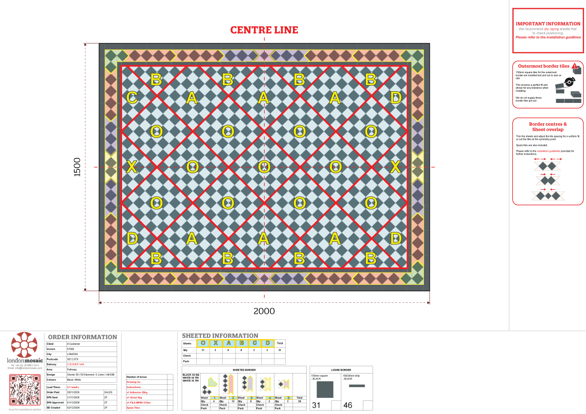 Example bespoke sheeted Victorian path tiles diagram
