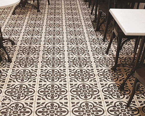 Anvers design 150mm encaustic floor tiles. Photograph courtesy of Winckelmans.